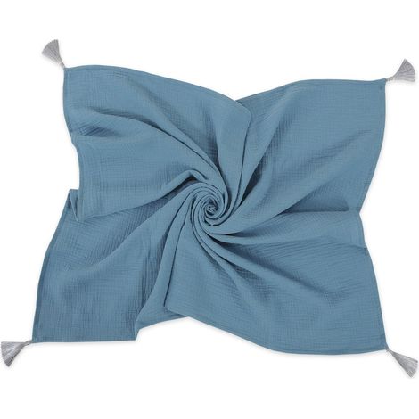 Manta de muselina para bebé con borlas - Azul sucio (1/4)