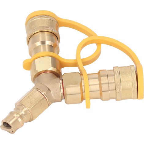 Adaptateur de raccordement rapide en Y pour gaz naturel, compatible avec les barbecues, les générateurs, les chauffages de terrasse, les fours à pizza et les foyers extérieurs (3/8 pouce). (1/5)