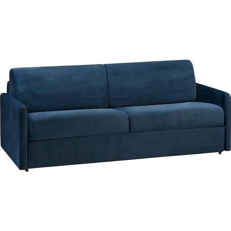 Canapé 4 places convertible express en velours bleu nuit - Couchage 160 cm - Matelas 18 cm CALIFE (1/5)