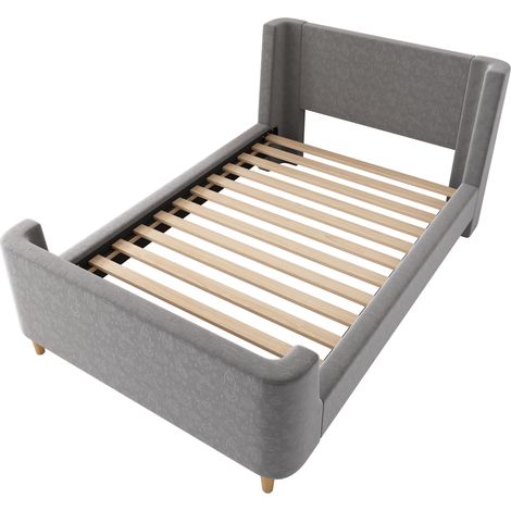 Cama infantil 90 x 200 cm de terciopelo gris con motivo espacial, estilo trineo, sin colchón (1/5)