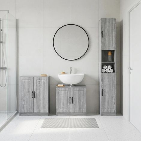 vidaXL 3 Piece Bathroom Cabinet Set UTRECHT Grey Sonoma (1/5)