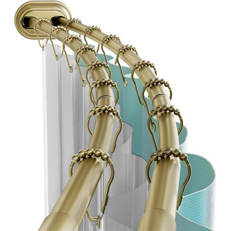 Tringle à rideau de douche à double tension incurvée, sans perçage, réglable de 127 à 183 cm, facile à installer, antirouille, doré (1/5)