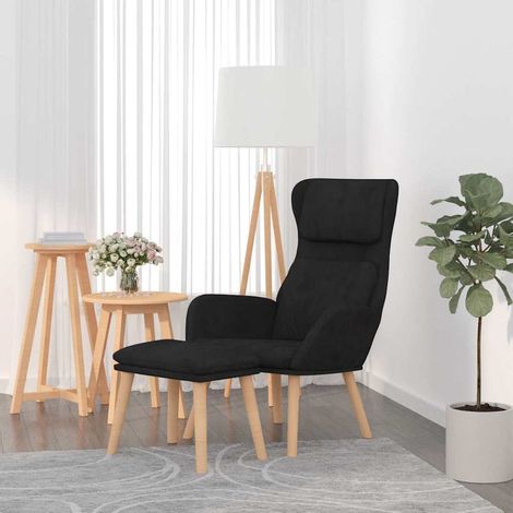 Chaise de relaxation avec tabouret Fauteuil relax - Noir Velours BonneVie-71621 (1/5)