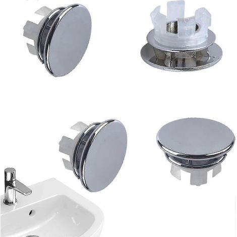 Set aus 4 Überlaufringen für Waschbecken, aus massivem Messing, mit runden Kappen zum Einsetzen in das Loch, doppelwandig, aus massivem Chromkupfer. (1/4)