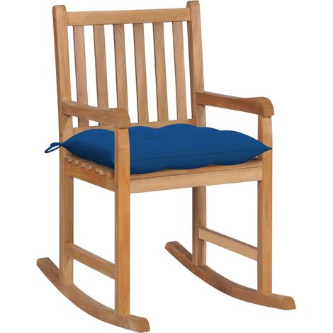 Sedia a Dondolo con Cuscino Blu in Massello di Teak vidaXL (1/5)