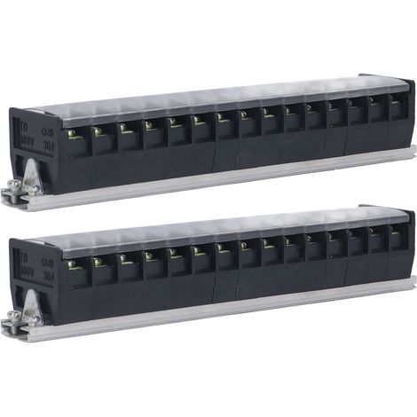 Lot de 2 borniers à vis double rangée 30 A 660 V pour éclairage de ponts et tunnels, distribution électrique, 15 positions