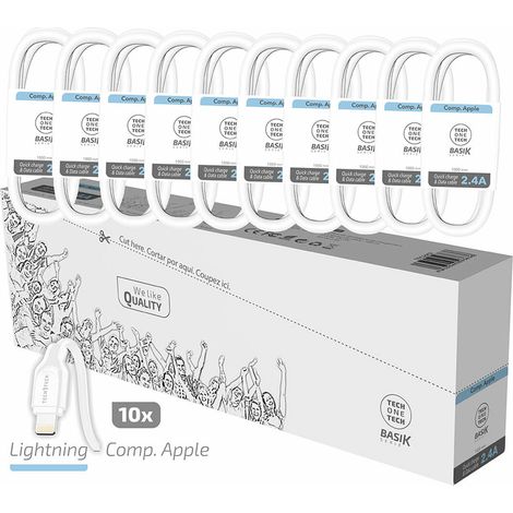 Confezione risparmio da 10 cavi Tech One Tech Basic Lightning/Apple 2.4A