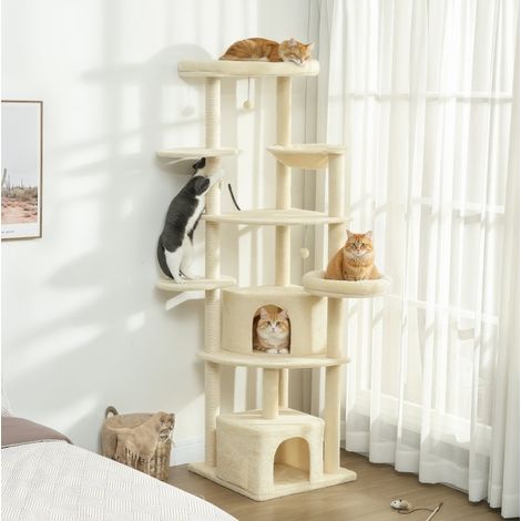 Tiragraffi per gatti 200 cm con nicchie e amaca OKMYHOME (1/3)