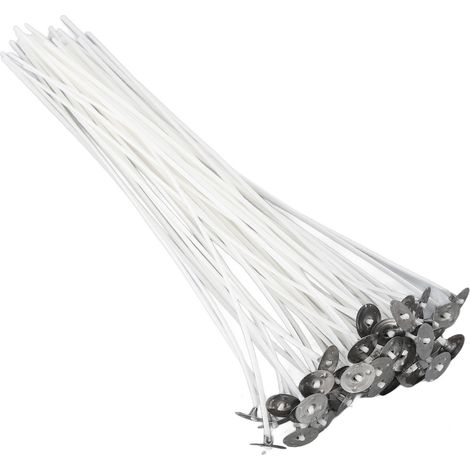 50 mèches de bougie pré-cirées 20cm, faible fumée, avec attaches métalliques, kit pour fabrication artisanale de bougies DIY (1/5)