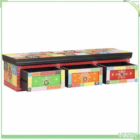 Meuble TV - Multicolore - Bois de manguier massif - 100 x 30 x 24 cm - Rangement avec tiroirs (1/5)