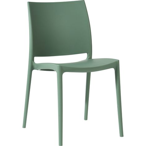 Chaise de jardin empilable dossier incurvé à quatre pieds stable en plastique vert 100007897