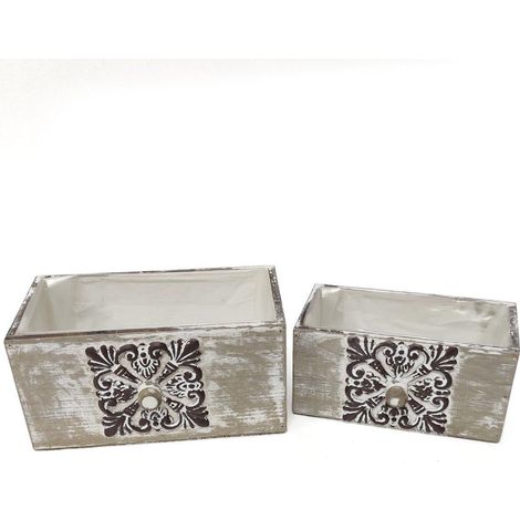 Caisse en sapin marron vieilli, 24x13x12 et 20x10x10 cm (lot de 3)