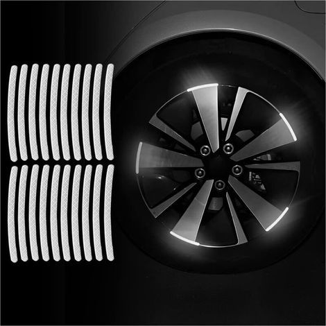 20 Pieces Reflective Wheel Rim Stickers, Waterproof Car Tire Stickers, Night Reflective Safety Stripe Decoration for Car Interior Wheels, Motorcycle (White) (1/5)