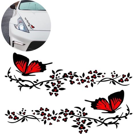 Adesivo per auto - Adesivo per finestrino - Adesivo divertente per auto - Adesivo per moto - Pellicola adesiva per auto - Design con farfalle e fiori - 11 x 30 cm - Nero (1/5)