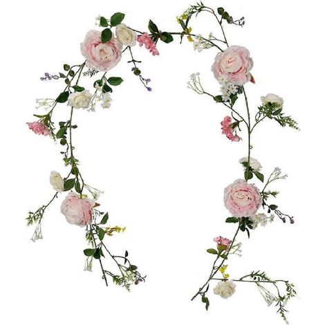 Guirlande de fleurs artificielles, 1,8 m, guirlande florale luxuriante composée de roses, de pivoines et de feuilles vertes, idéale pour décorer une table de mariage.-AquaForge (1/5)