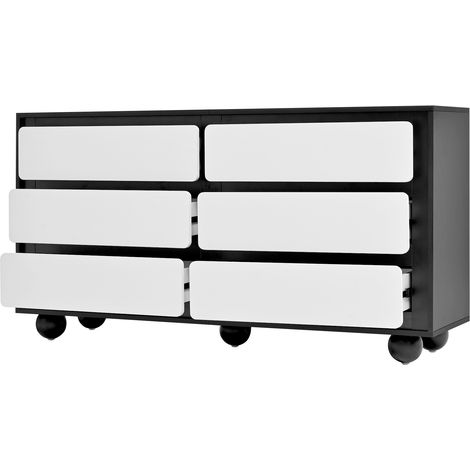 Cómoda moderna de 6 cajones blanco y negro 140 x 38 x 74,5 cm (1/5)