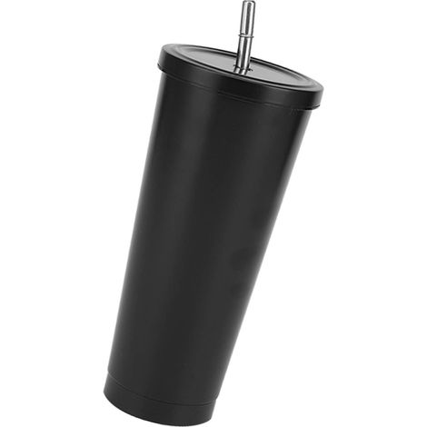 750-ml-Kaffeebecher, Edelstahl-Isolierbecher mit Deckel und Strohhalm, für heiße und kalte Getränke, für Reisen, Zuhause, Camping, Büro, schwarz (1/5)