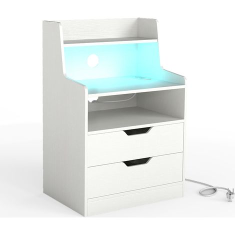 Mesita de noche led con estacion de carga 2 cajones color blanco 235369292 (1/5)