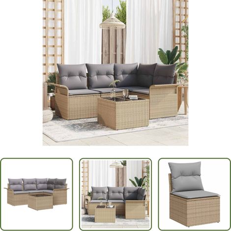vidaXL Modulares Sofa - Gartensofa-set mit Speicher 5 pcs Beige Poly-Rattan (1/5)