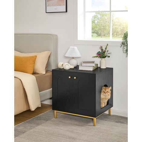 Maison de toilette pour chat – Bac à litière avec entrée latérale – Table d'appoint en bois – Dimensions 50x60x61 cm – Design élégant