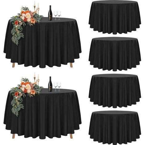 Lot de 6 nappes rondes noires 228cm imperméables en polyester pour tables de Ø90-180cm