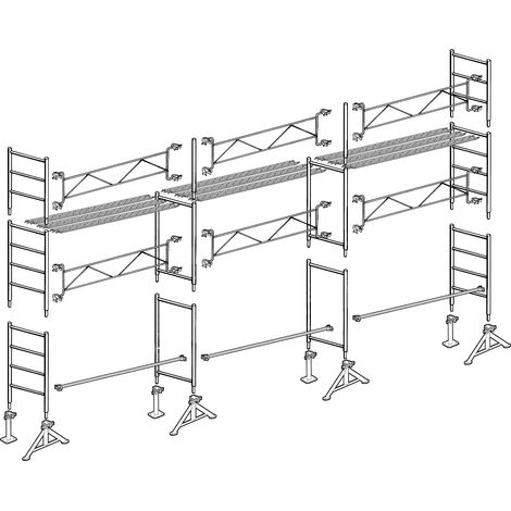 Altrad – Échafaudage en acier galvanisé 10 m – Hauteur de travail 6 m – Charge maximale 300 kg/m² – Pour chantiers de maçonnerie et couverture