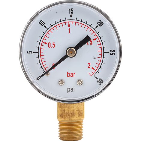 Pressure Gauge 50mm 1/4 BSPT Brass Thread for Fuel Air Oil Gas Water (0-30PSI 0-2Bar)
