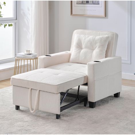 3-in-1 Schlafsofa 87x74x84 cm weiß mit USB und Becherhaltern, Holz-Metall-Gestell MEUBLIV (1/5)