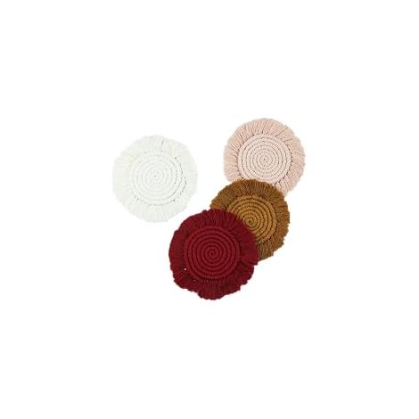Sous-verres en macramé tissés, bohèmes, faits à la main, absorbants, napperons, pour bureau, table, cuisine, salle à manger, boissons, pique-nique, cadeau de maison, décoration de maison en rotin (1/4)