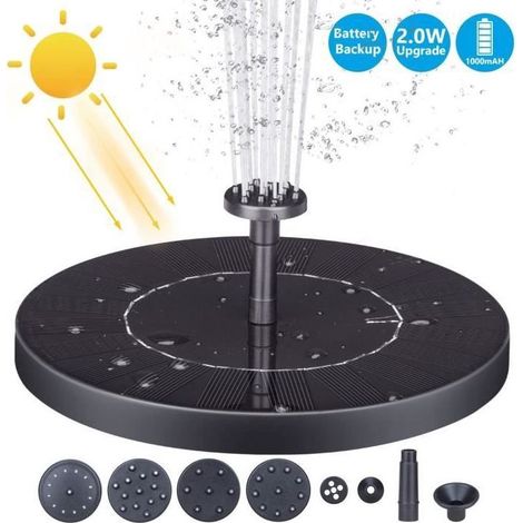 Fontaine Solaire Pompe - ZGEER - 2W - Noir - Oiseau - Extérieur (1/4)