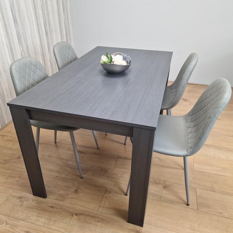 Dining Table and 4 Chairs  Black Dark Grey Leather Grey Chairs Wood Dining Set Furniture (1/5)