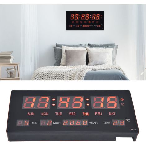 Digitale LED-Wanduhr mit Kalender, Aluminiummodell, 27,5 x 13,6 x 2,7 cm, Schwarz