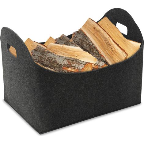 Jiubiaz Panier en feutre, panier à bois pour bois de cheminée, pliable, sac de courses pour bois 44x34x31cm gris foncé (1/5)