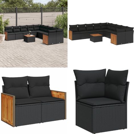 Salon de jardin 11 pcs avec coussins noir résine tressée - Ensemble Salon De Jardin - Meuble Extérieur - Salon De Jardin Pliable - Mobilier De Jardin - Chaise Longue - Home & Living (1/5)