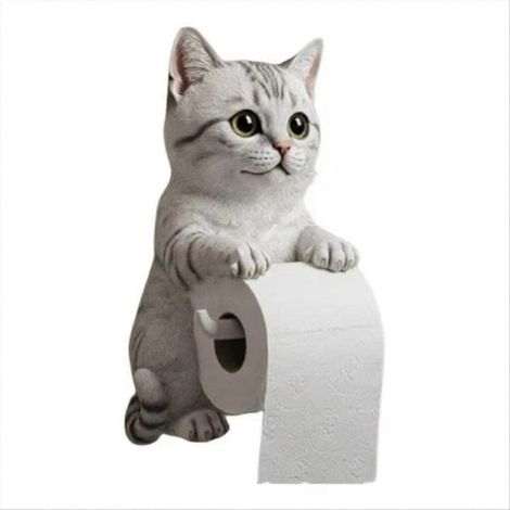 Adorables organisateurs muraux pour toilettes en forme de chats, gain de place, design en résine, installation facile. (1/5)