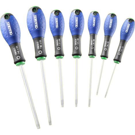 Expert – Jeu de 7 tournevis Torx T10-T15-T20-T25-T27-T30-T40 – Pour visser dans des espaces confinés – Acier au chrome vanadium