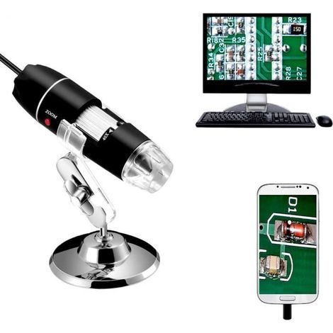 Jiusion Endoscope à Grossissement De 40 à 1000X, Microscope NuméRique USB 2.0 à 8 LED, Mini CaméRa avec Adaptateur OTG Et Support en (1/4)