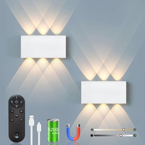 Lot de 2 Appliques Murales LED Sans Fil 5200 mAh, Lampes Rechargeables avec Télécommande, 3 Températures de Couleur et Fixation Magnétique (1/5)