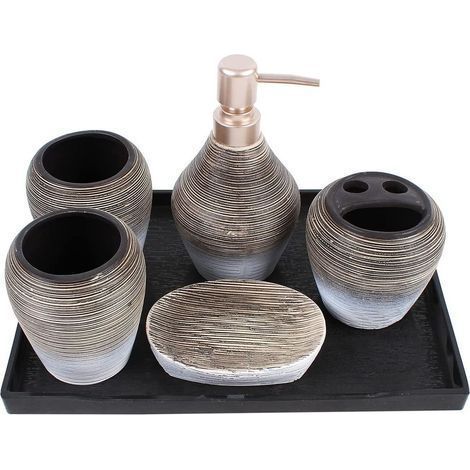 6 pièces accessoires de salle de bain en céramique ensemble brosse à main tasse savon vaisselle distributeur de savon brosse à dents support plateau