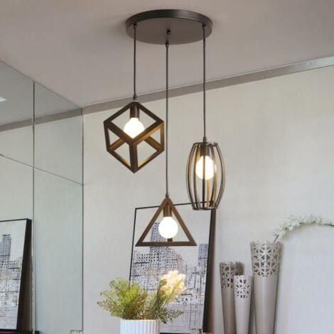 Stoex – Suspension industrielle rétro E27 noir – 3 formes : cube, triangle, tambour – Hauteur ajustable 100 cm – Pour restaurants et salons (1/5)