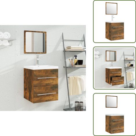 The Living Store Mueble de baño con lavabo madera contrachapada roble ahumado - Lavabo empotrado