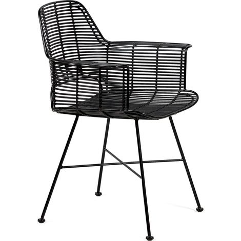 Fauteuil design osier et métal noir style contemporain élégant - noir osier naturel (1/4)