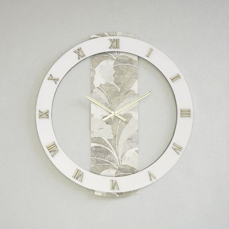 Orologio LARRY rotondo D80 cm in legno rivestito con parato e dettagli Oro (1/5)