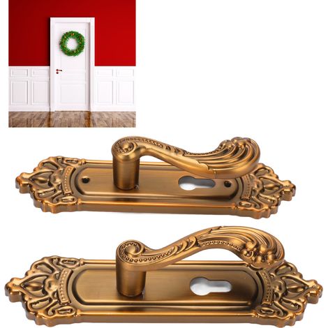 Cerraduras de estilo europeo con manilla interior silenciosa de aluminio de estilo retro, incluye 3 llaves para casa, dormitorio y baño. (1/5)