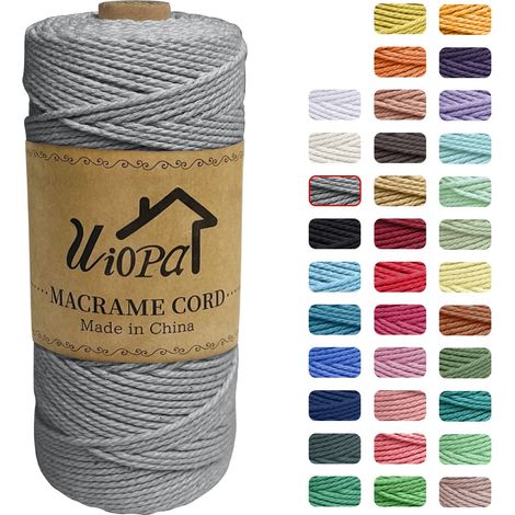Corde Macramé 2mm x 200m, Ficelle Macramé 3-Ply Corde Coton, Fil Macramé de Tressée DIY pour Cintres de Plantes Tentures Murales Jardinage Décoration Bohème (Gris) (1/5)