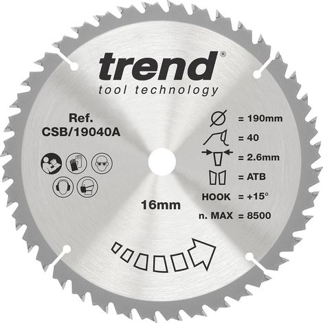 Trend Lame de scie circulaire bois 190 mm, 16 mm alésage, 40 dents (1/5)