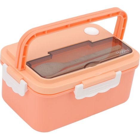 Boîte à lunch de 1500 ml en plastique résistant à la chaleur, type bento, avec baguettes et cuillère, rose, idéale pour les étudiants. (1/5)