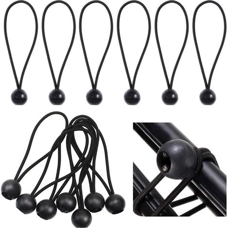20 Stück Gummi-Bungee-Schnüre mit elastischen Planenspannern für Zelt, Camping-Plane, Poster – 15 cm – Schwarz