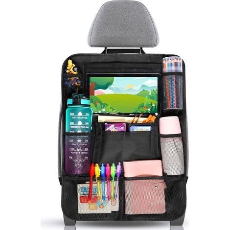 Organisateur Voiture Enfant, Rangement avec 10 Poches, Protege siege pour Tablette iPad 9.7' & 10.5', Organiseur pour Bouteilles Jouets Livres, Le Noir (1/3)