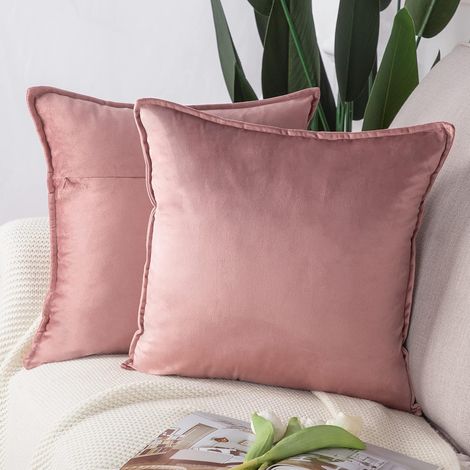 Juego de 2 fundas de cojín decorativas de terciopelo suave de estilo lujoso para sofá dormitorio rosa 45x45 cm (1/4)